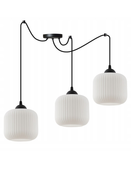 Lampa wisząca RIFFLE 3 ramienna, nowoczesne oświetlenie loftowe z białymi kloszami do jadalni i salonu