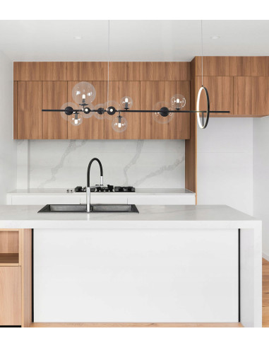 Lampa wisząca LED ORION LONG z bańkowymi kloszami w czarnym metalu – nowoczesny design do jadalni i eleganckich wnętrz.