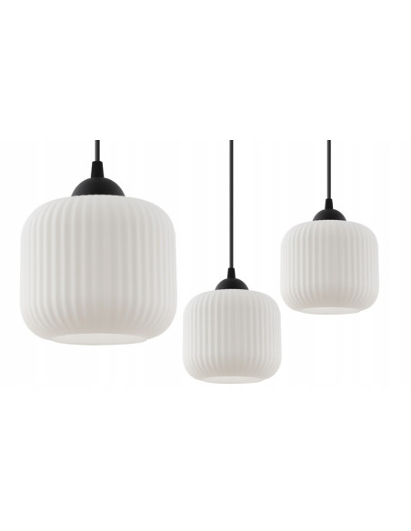 Lampa wisząca RIFFLE 3 ramienna, nowoczesne oświetlenie loftowe z białymi kloszami do jadalni i salonu