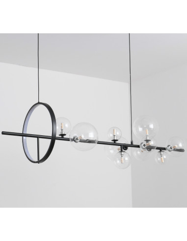 Lampa wisząca LED ORION LONG z bańkowymi kloszami w czarnym metalu – nowoczesny design do jadalni i eleganckich wnętrz.