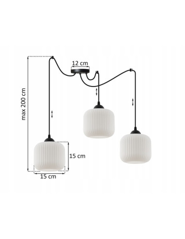 Lampa wisząca RIFFLE 3 ramienna, nowoczesne oświetlenie loftowe z białymi kloszami do jadalni i salonu