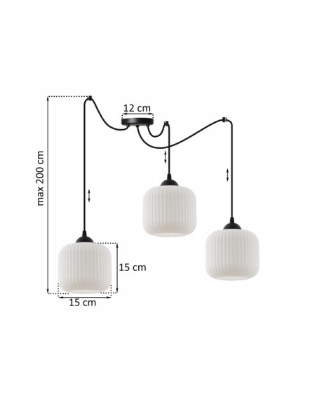 Lampa wisząca RIFFLE 3 ramienna, nowoczesne oświetlenie loftowe z białymi kloszami do jadalni i salonu