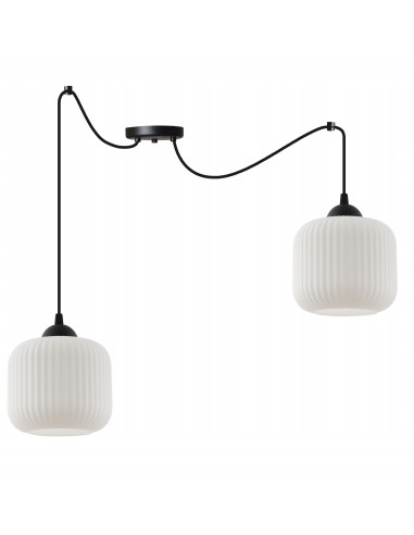 Lampa wisząca RIFFLE w stylu glamour, dwu ramienna, elegancka biała i czarna lampa do sypialni i salonu