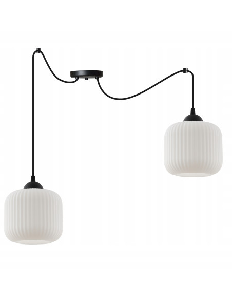 Lampa wisząca RIFFLE w stylu glamour, dwu ramienna, elegancka biała i czarna lampa do sypialni i salonu