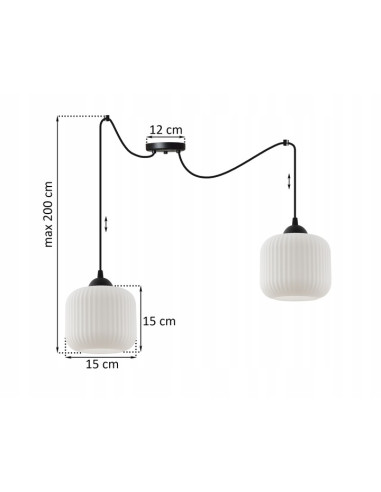 Lampa wisząca RIFFLE w stylu glamour, dwu ramienna, elegancka biała i czarna lampa do sypialni i salonu