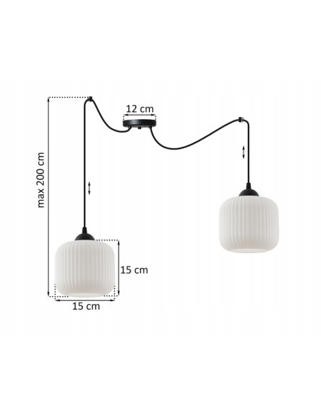 Lampa wisząca RIFFLE w stylu glamour, dwu ramienna, elegancka biała i czarna lampa do sypialni i salonu