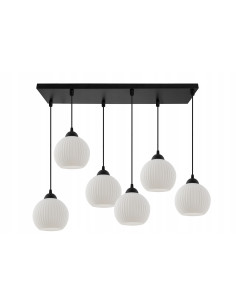 Nowoczesna lampa sufitowa RIFFLE z podwójnymi szklanymi kulami, 6 punktów świetlnych, styl skandynawski do wnętrz.