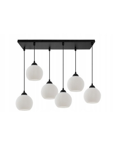 Nowoczesna lampa sufitowa RIFFLE z podwójnymi szklanymi kulami, 6 punktów świetlnych, styl skandynawski do wnętrz.