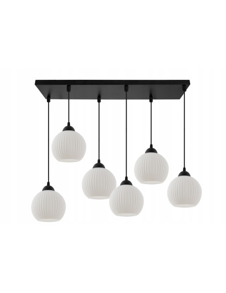 Nowoczesna lampa sufitowa RIFFLE z podwójnymi szklanymi kulami, 6 punktów świetlnych, styl skandynawski do wnętrz.