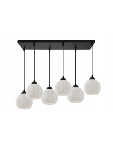 Nowoczesna lampa sufitowa RIFFLE z podwójnymi szklanymi kulami, 6 punktów świetlnych, styl skandynawski do wnętrz.