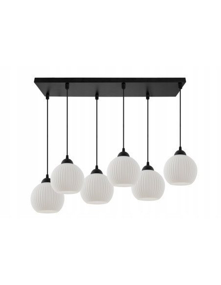 Nowoczesna lampa sufitowa RIFFLE z podwójnymi szklanymi kulami, 6 punktów świetlnych, styl skandynawski do wnętrz.