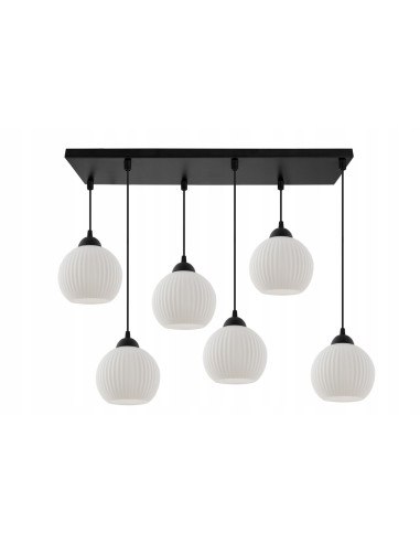 Nowoczesna lampa sufitowa RIFFLE z podwójnymi szklanymi kulami, 6 punktów świetlnych, styl skandynawski do wnętrz.