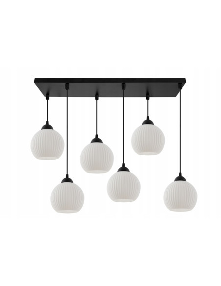 Nowoczesna lampa sufitowa RIFFLE z podwójnymi szklanymi kulami, 6 punktów świetlnych, styl skandynawski do wnętrz.