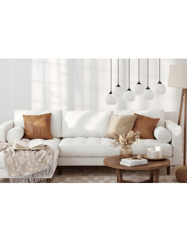 Nowoczesna lampa sufitowa RIFFLE z podwójnymi szklanymi kulami, 6 punktów świetlnych, styl skandynawski do wnętrz.