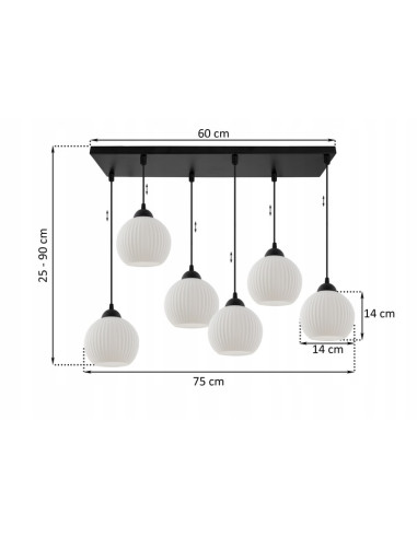 Nowoczesna lampa sufitowa RIFFLE z podwójnymi szklanymi kulami, 6 punktów świetlnych, styl skandynawski do wnętrz.