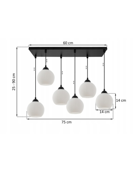 Nowoczesna lampa sufitowa RIFFLE z podwójnymi szklanymi kulami, 6 punktów świetlnych, styl skandynawski do wnętrz.