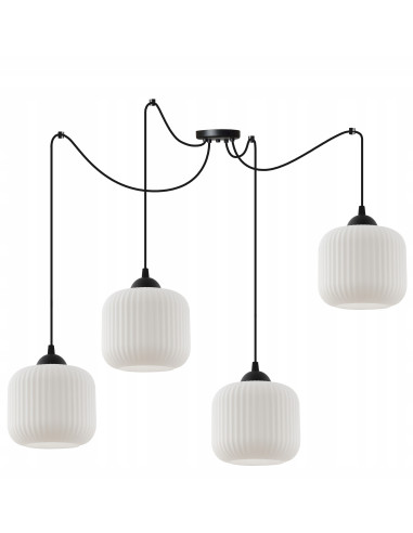 Lampa sufitowa RIFFLE z regulowanymi kloszami, elegancka w czerni i bieli, idealna do nowoczesnego wnętrza.