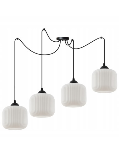 Lampa sufitowa RIFFLE z regulowanymi kloszami, elegancka w czerni i bieli, idealna do nowoczesnego wnętrza.