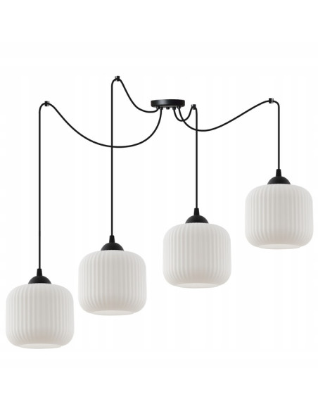 Lampa sufitowa RIFFLE z regulowanymi kloszami, elegancka w czerni i bieli, idealna do nowoczesnego wnętrza.