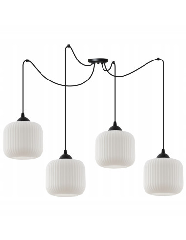 Lampa sufitowa RIFFLE z regulowanymi kloszami, elegancka w czerni i bieli, idealna do nowoczesnego wnętrza.