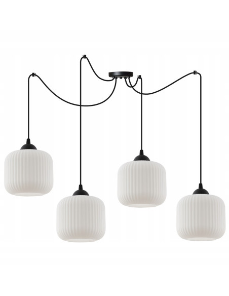 Lampa sufitowa RIFFLE z regulowanymi kloszami, elegancka w czerni i bieli, idealna do nowoczesnego wnętrza.