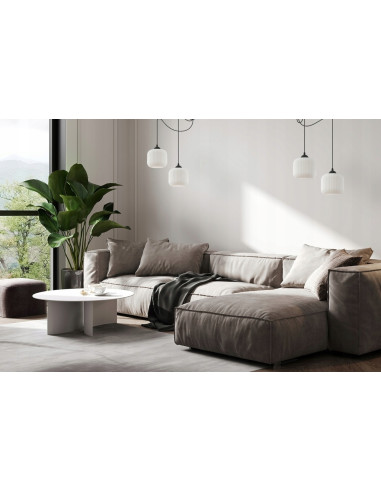 Lampa sufitowa RIFFLE z regulowanymi kloszami, elegancka w czerni i bieli, idealna do nowoczesnego wnętrza.