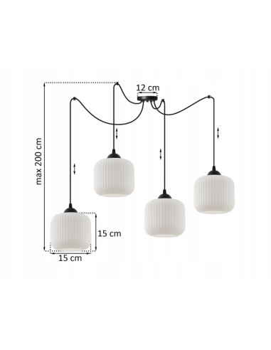 Lampa sufitowa RIFFLE z regulowanymi kloszami, elegancka w czerni i bieli, idealna do nowoczesnego wnętrza.