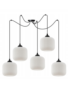 Elegancka lampa sufitowa RIFFLE w kolorze czarno-białym, cylindryczne klosze, 5 punktów świetlnych, do nowoczesnych wnętrz