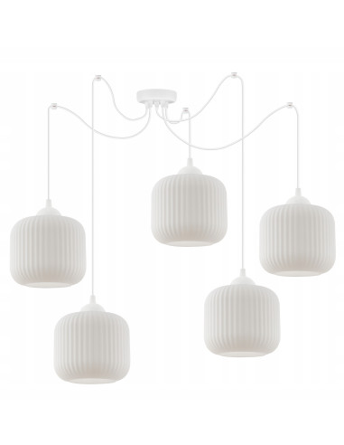 Żyrandol RIFFLE, nowoczesny, białe klosze, 5 punktów świetlnych, idealny do salonu, kuchni i jadalni