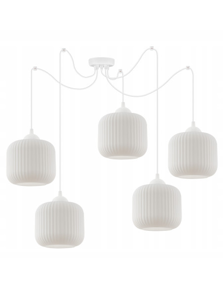 Żyrandol RIFFLE, nowoczesny, białe klosze, 5 punktów świetlnych, idealny do salonu, kuchni i jadalni