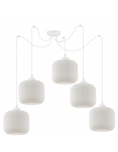 Żyrandol RIFFLE, nowoczesny, białe klosze, 5 punktów świetlnych, idealny do salonu, kuchni i jadalni