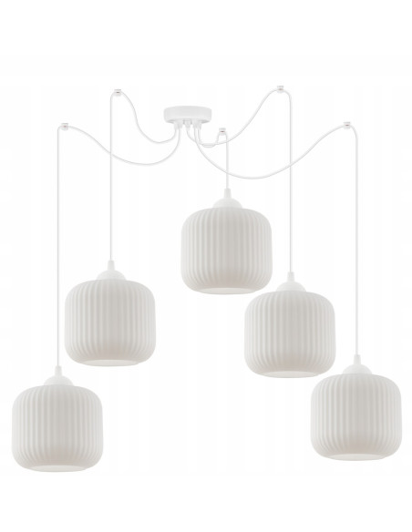Żyrandol RIFFLE, nowoczesny, białe klosze, 5 punktów świetlnych, idealny do salonu, kuchni i jadalni