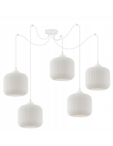 Żyrandol RIFFLE, nowoczesny, białe klosze, 5 punktów świetlnych, idealny do salonu, kuchni i jadalni