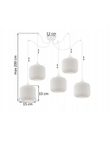 Żyrandol RIFFLE, nowoczesny, białe klosze, 5 punktów świetlnych, idealny do salonu, kuchni i jadalni