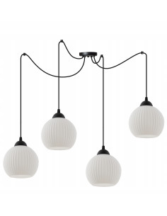 Nowoczesny regulowany żyrandol RIFFLE z czarnymi przewodami - minimalistyczna lampa do salonu i jadalni w bieli i czerni