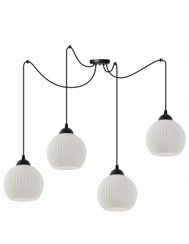 Nowoczesny regulowany żyrandol RIFFLE z czarnymi przewodami - minimalistyczna lampa do salonu i jadalni w bieli i czerni