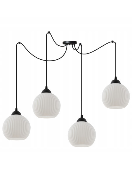 Nowoczesny regulowany żyrandol RIFFLE z czarnymi przewodami - minimalistyczna lampa do salonu i jadalni w bieli i czerni