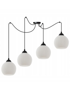 Nowoczesny regulowany żyrandol RIFFLE z czarnymi przewodami - minimalistyczna lampa do salonu i jadalni w bieli i czerni 2