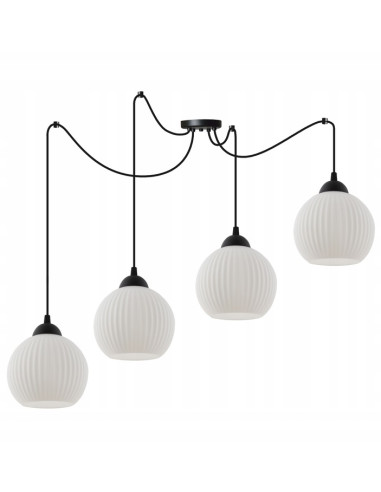 Nowoczesny regulowany żyrandol RIFFLE z czarnymi przewodami - minimalistyczna lampa do salonu i jadalni w bieli i czerni