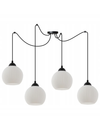 Nowoczesny regulowany żyrandol RIFFLE z czarnymi przewodami - minimalistyczna lampa do salonu i jadalni w bieli i czerni