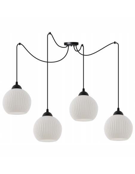 Nowoczesny regulowany żyrandol RIFFLE z czarnymi przewodami - minimalistyczna lampa do salonu i jadalni w bieli i czerni