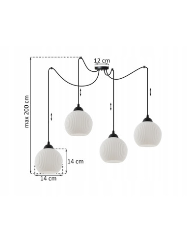 Nowoczesny regulowany żyrandol RIFFLE z czarnymi przewodami - minimalistyczna lampa do salonu i jadalni w bieli i czerni