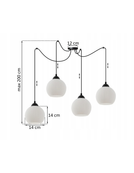 Nowoczesny regulowany żyrandol RIFFLE z czarnymi przewodami - minimalistyczna lampa do salonu i jadalni w bieli i czerni