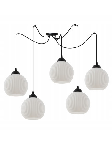Lampa wisząca RIFFLE w stylu nowoczesnym, regulowane ramiona, eleganckie oświetlenie z 5 punktami E27, szklane klosze