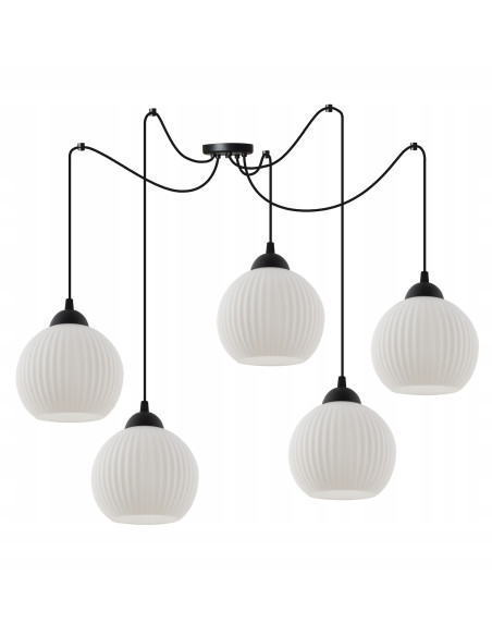 Lampa wisząca RIFFLE w stylu nowoczesnym, regulowane ramiona, eleganckie oświetlenie z 5 punktami E27, szklane klosze