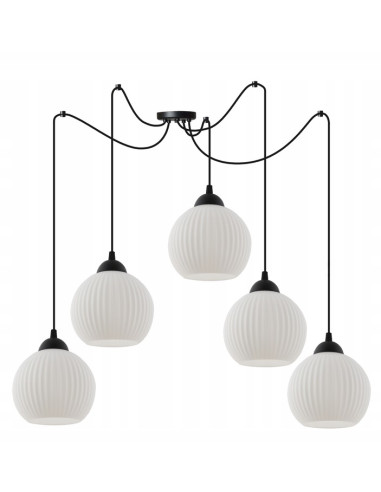 Lampa wisząca RIFFLE w stylu nowoczesnym, regulowane ramiona, eleganckie oświetlenie z 5 punktami E27, szklane klosze