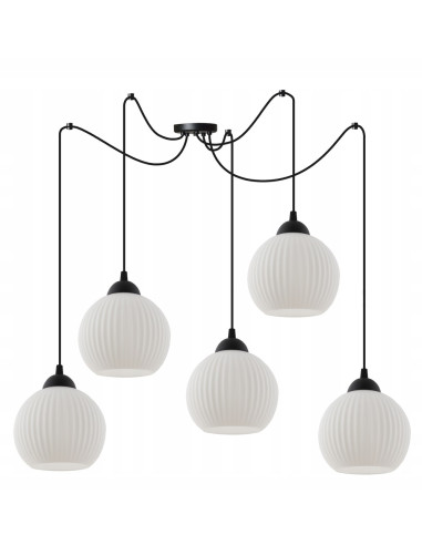 Lampa wisząca RIFFLE w stylu nowoczesnym, regulowane ramiona, eleganckie oświetlenie z 5 punktami E27, szklane klosze