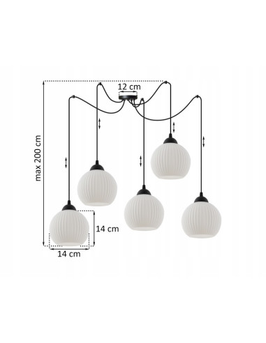 Lampa wisząca RIFFLE w stylu nowoczesnym, regulowane ramiona, eleganckie oświetlenie z 5 punktami E27, szklane klosze