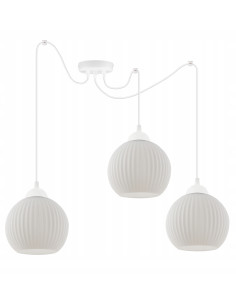 Nowoczesna lampa wisząca RIFFLE z białymi kloszami - eleganckie oświetlenie do jadalni, salonu i biura, regulowana wysokość.