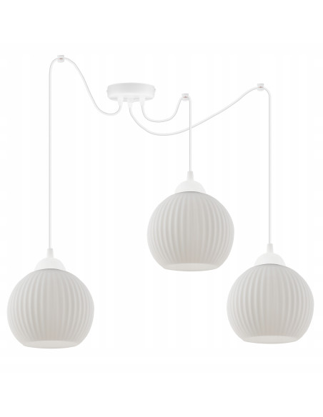 Nowoczesna lampa wisząca RIFFLE z białymi kloszami - eleganckie oświetlenie do jadalni, salonu i biura, regulowana wysokość.
